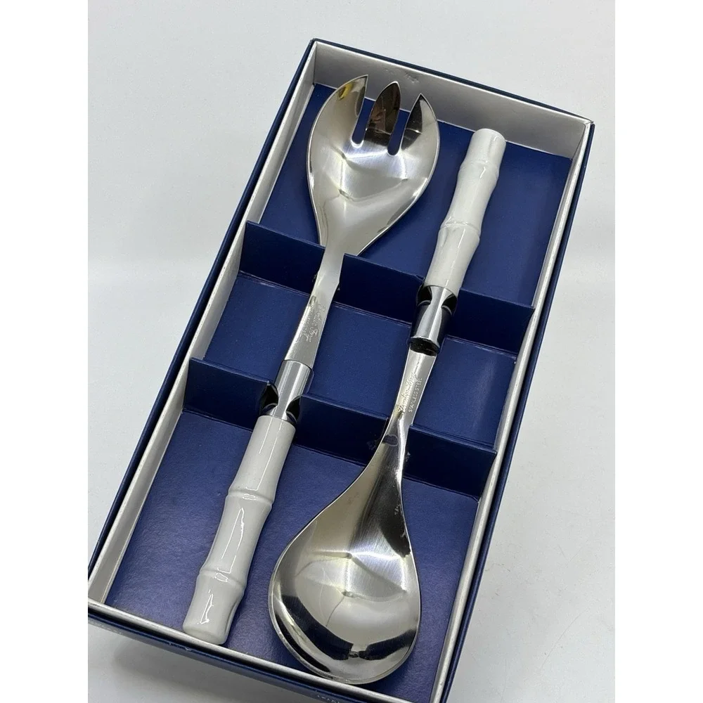 Vintage Frontier Forge Serving Utensils Faux Bamboo Silver Box